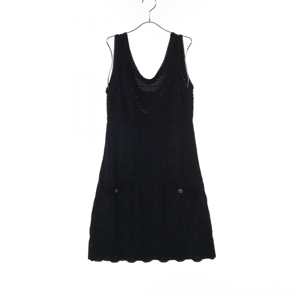 CHANEL COCO Mark button Dress P40326K02942 Rayon Black Used Women size 38