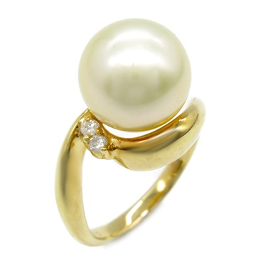 JEWELRY White butterfly pearl Ring Diamond 18KYG Gold Used women US size 6.75