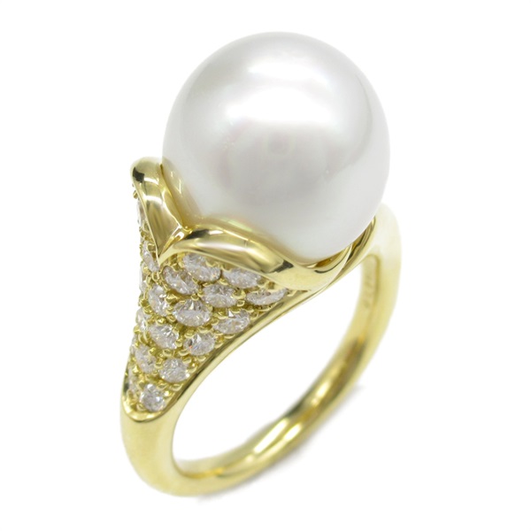 JEWELRY Pearl Diamond Ring 18KTG Yellow Gold Used women US size 6