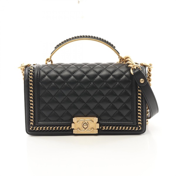 CHANEL Boy Chanel Top Handle 2way Shoulder Bag A94805 Lamb leather Black Used CC