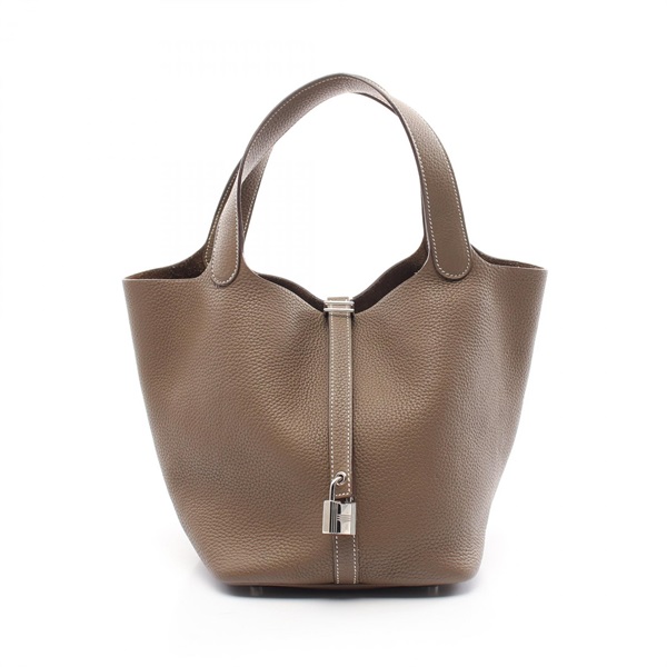 HERMES Picotin Lock MM Hand bag D 060991CK Taurillon Clemence Etoupe Used SHW