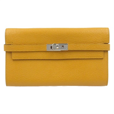HERMES Kelly Bi-fold Long Wallet Chevre leather Orange Moutarde Used Women X SHW