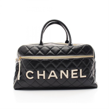CHANEL Matelasse Hand bag A05943 leather Black White Used Women logo CC GHW