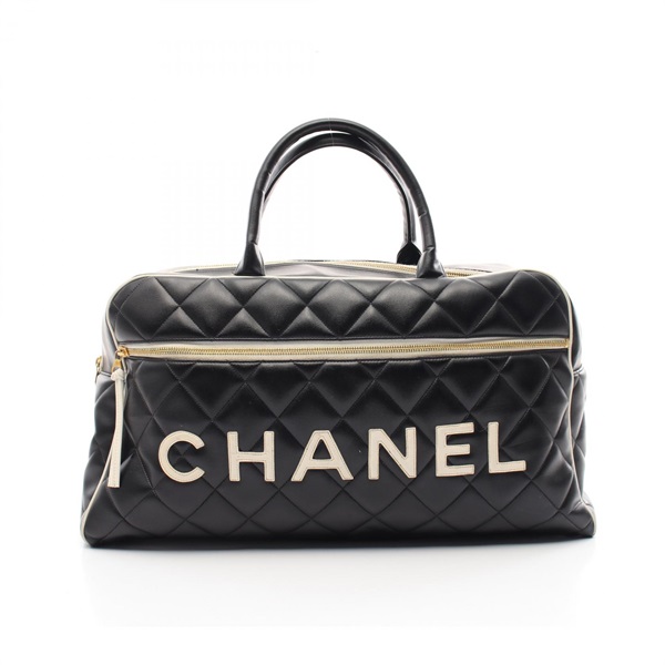 CHANEL Matelasse Hand bag A05943 leather Black White Used Women logo CC GHW