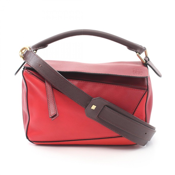 LOEWE Puzzle small 2way Shoulder Handbag leather Red Bordeaux Used Women