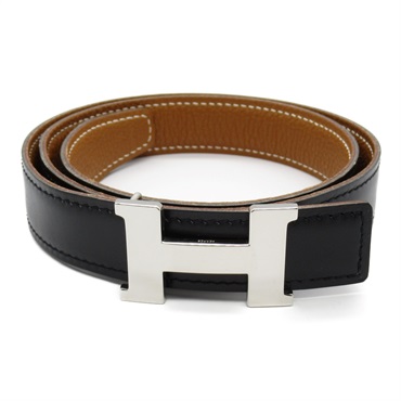 HERMES H Belt Constance Belt Box calf Togo leather Black Gold Used Women SHW D