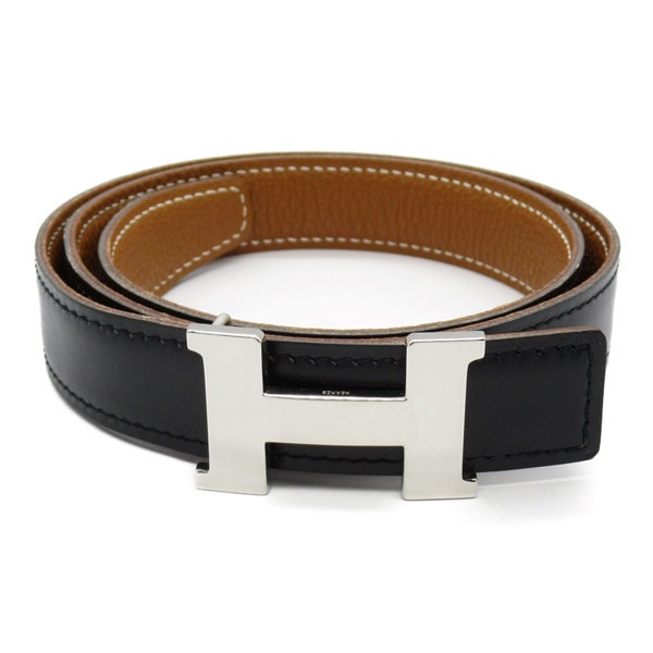 HERMES H Belt Constance Belt Box calf Togo leather Black Gold Used Women SHW D