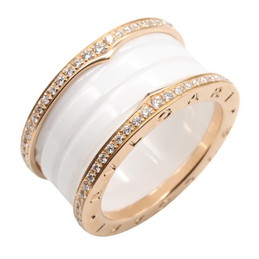 BVLGARI B-zero1 4-Band Diamond Ring 18KPG Pink Rose Gold ceramic Used US size 8