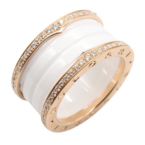 BVLGARI B-zero1 4-Band Diamond Ring 18KPG Pink Rose Gold ceramic Used US size 8
