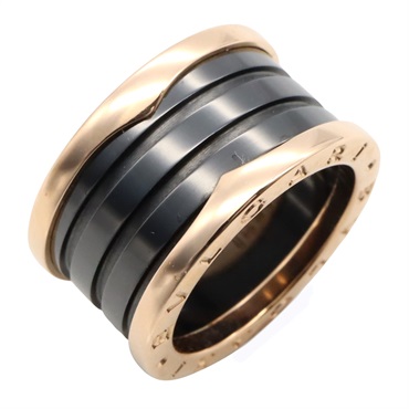 BVLGARI B-zero1 4-Band Ceramic Ring 18KPG Pink Rose Gold Black Used US size 5.75