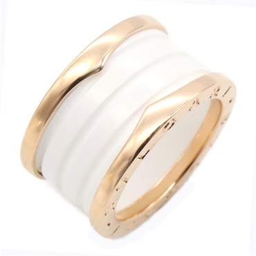 BVLGARI B-zero1 Ceramic Ring 3 Bands 18KPG Pink Rose Gold White Used US size 6