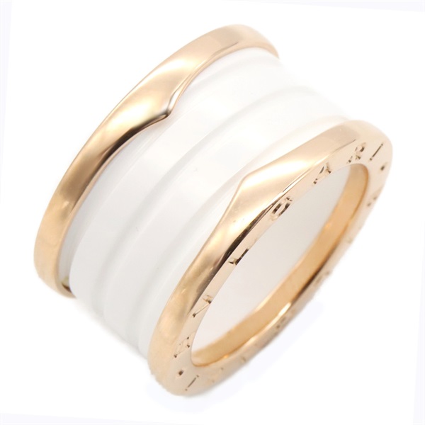 BVLGARI B-zero1 Ceramic Ring 3 Bands 18KPG Pink Rose Gold White Used US size 6