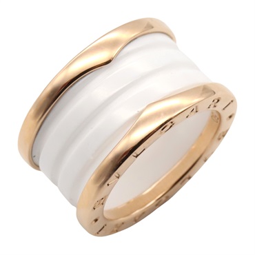 BVLGARI B-zero1 Ring 4-Band Ceramic 18KPG Pink Rose Gold White Used US size 5
