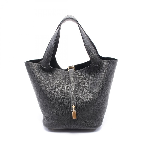 HERMES Picotin Lock MM Handbag Taurillon Clemence Black Used Women