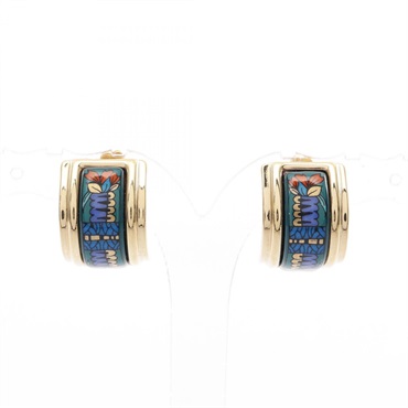 HERMES Emaille clip Earrings Gold Plated Cloisonne Gold Green Multicolor Used