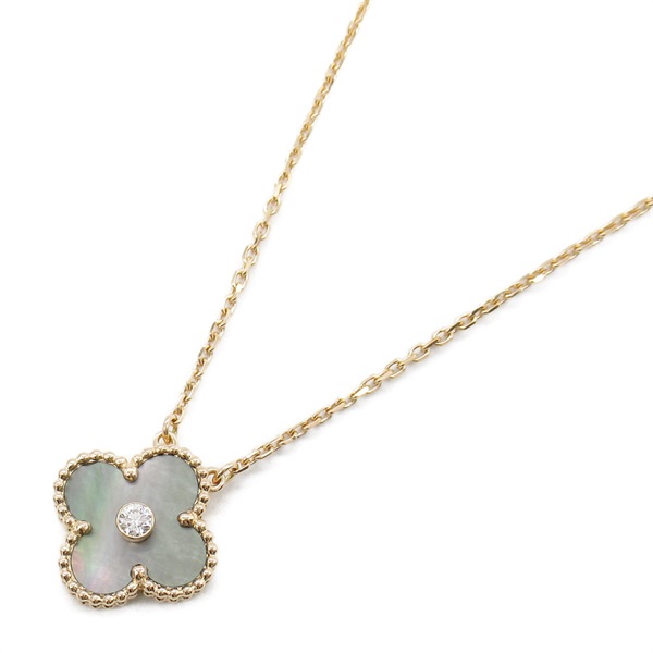 Van Cleef & Arpels Vintage Alhambra Necklace Diamond Mother of Pearl 18KPG Used