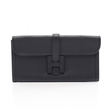HERMES Jige Elan business clutch bag X Swift leather Blue nuit Used