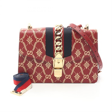 GUCCI Sylvie Sherry Line GG Pattern Shoulder hand Bag 524405 leather Red used