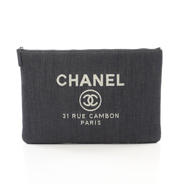 CHANEL Deauville business clutch bag A80117 denim Navy Used Women CC Coco