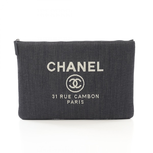 CHANEL Deauville business clutch bag A80117 denim Navy Used Women CC Coco