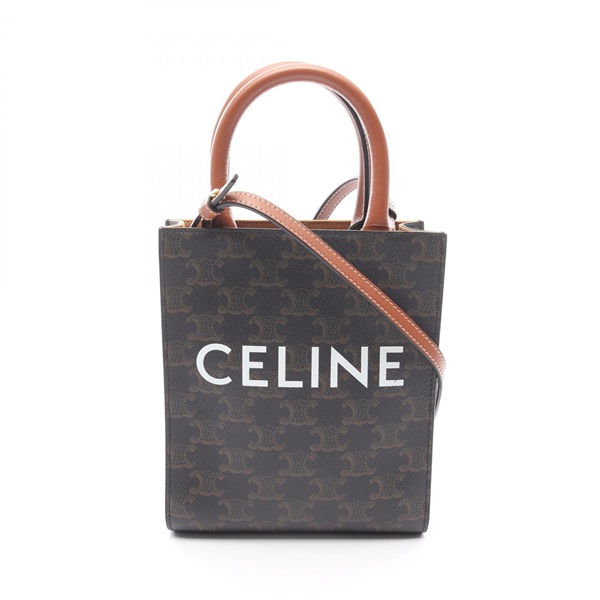CELINE Mini Vertical Cabas Triomphe 2Way Shoulder Handbag 194372 Canvas Brown