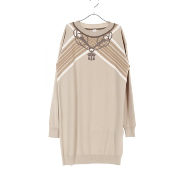 HERMES MORS A JOUETS embroidery Dress 336 4H2534DD wool Beige Used