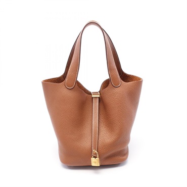 HERMES Picotin Lock MM Hand bag C Taurillon Clemence Gold Used GHW