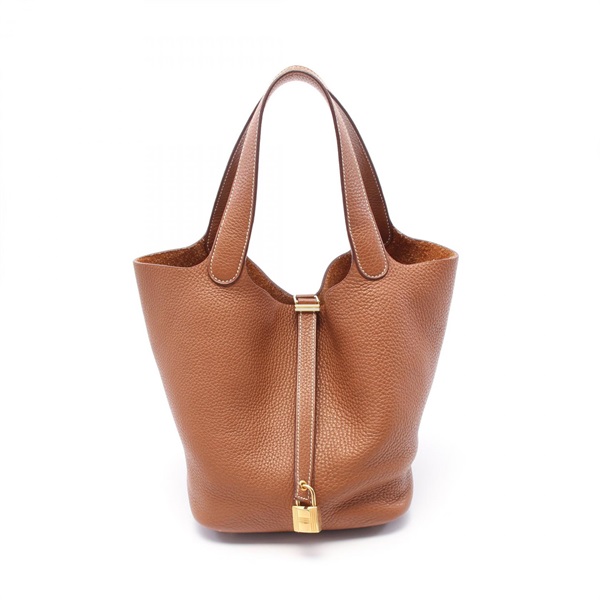 HERMES Picotin Lock MM Hand bag C Taurillon Clemence Gold Used GHW