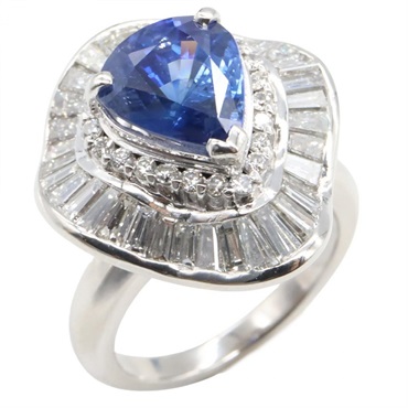 JEWELRY Sapphire Diamond Ring Pt900 Platinum Blue Used Women US Size 5