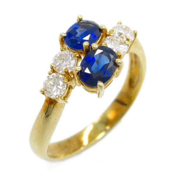 JEWELRY Sapphire Diamond Ring 18KYG Yellow Gold Used Women US size 5.5