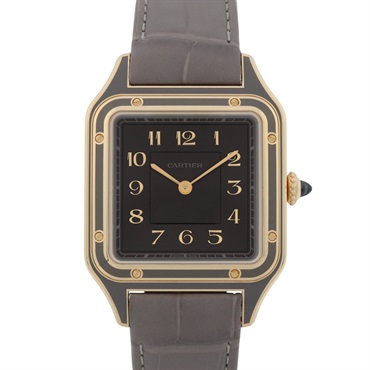 CARTIER Santos Dumont LM Wrist Watch hand-rolled 18KYG Gold leather Used mens