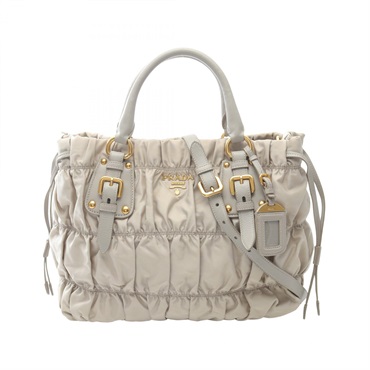 PRADA TESSUTO GAUFRE 2Way Shoulder Handbag BN1788 Nylon Leather Beige Used Women