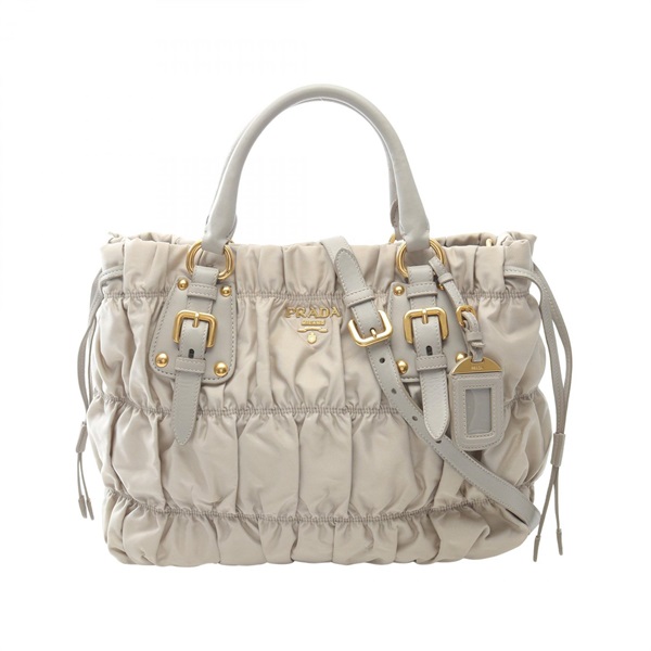PRADA TESSUTO GAUFRE 2Way Shoulder Handbag BN1788 Nylon Leather Beige Used Women