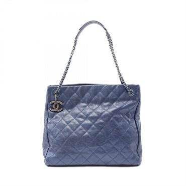 CHANEL Matelasse Tote chain shoulder Bag leather Blue Used