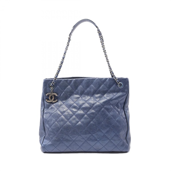 CHANEL Matelasse Tote chain shoulder Bag leather Blue Used