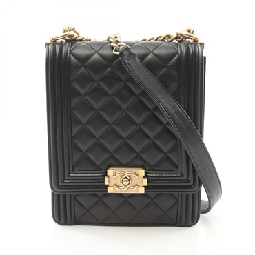 CHANEL Boy Chanel Matelasse Shoulder Bag AS0130 Lamb sheep leather Black Used