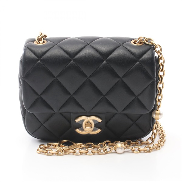 CHANEL Mini Matelasse Chain Shoulder Bag AS3849 Lamb leather Black Used GHW CC