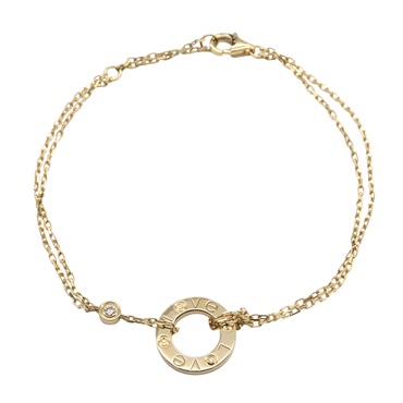 CARTIER Love Circle Bracelet 2P Diamond 18KYG Yellow Gold Used Women