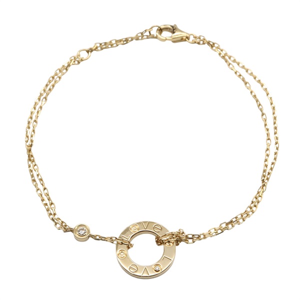 CARTIER Love Circle Bracelet 2P Diamond 18KYG Yellow Gold Used Women