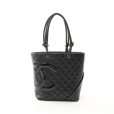 CHANEL Cambon line medium Tote Bag A25167 Patent leather Black Used SHW