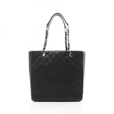 CHANEL Matelasse chain Tote Bag leather Grained calfskin Black Used Women SHW CC