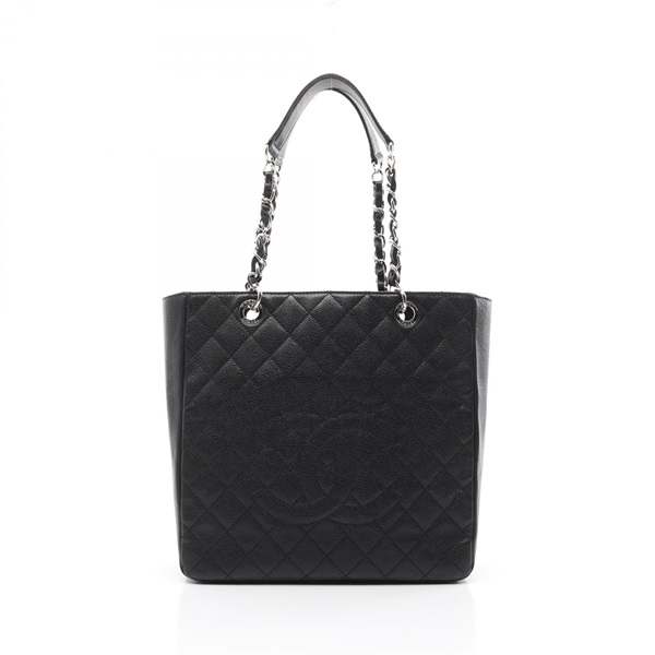 CHANEL Matelasse chain Tote Bag leather Grained calfskin Black Used Women SHW CC