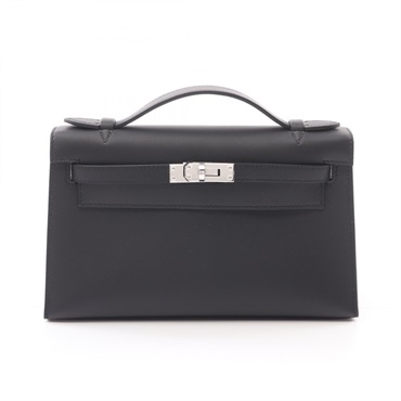 HERMES Pochette Kelly Mini Hand bag W 049417CK Swift leather Black SHW
