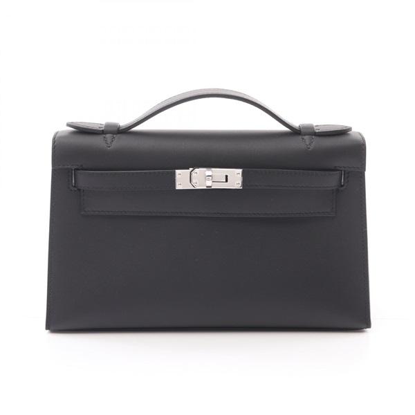 HERMES Pochette Kelly Mini Hand bag W 049417CK Swift leather Black SHW