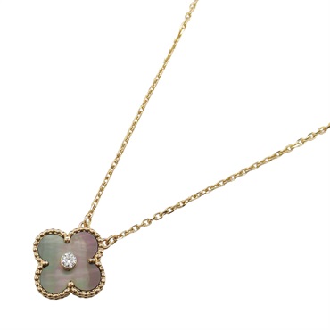 Van Cleef & Arpels Vintage Alhambra Necklace Black Shell Diamond 18KPG Gold Used