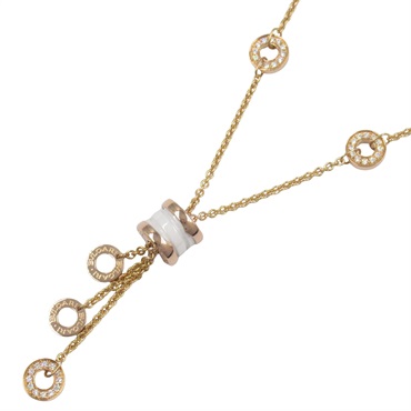 BVLGARI B-zero1 Element Necklace Diamond Ceramic 18KPG Pink Rose Gold Used women