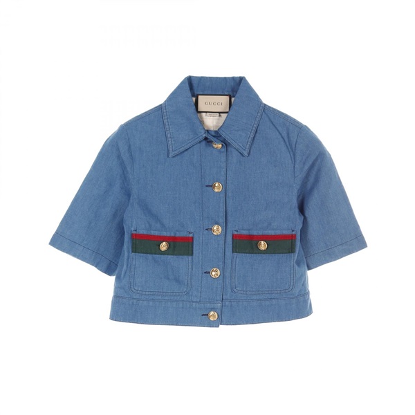 GUCCI web Shirt Jacket 748621 cotton Fabric Blue Used Women #36
