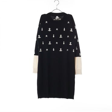 HERMES Poste et Cavalerie Dress #38 16-7700 cashmere Black White Used