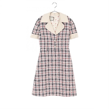 GUCCI Tweed Dress 530704 Fabric Beige Black Red #40 Used Women
