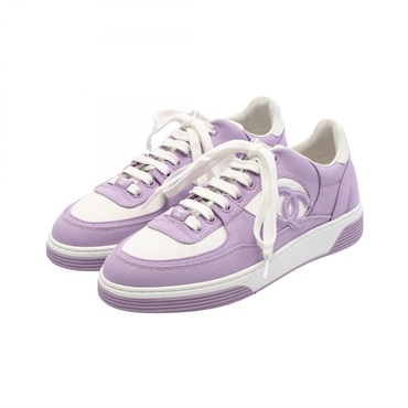 CHANEL COCO Mark Sneakers G45352 canvas leather Purple White Used Women #36